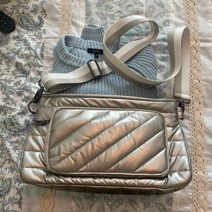 THINK ROYLN Silver Crossbody Bag with Quilted Design